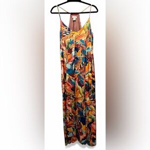 Nicole Miller NY- Satin Abstract Maxi Dress w/ Pockets- L